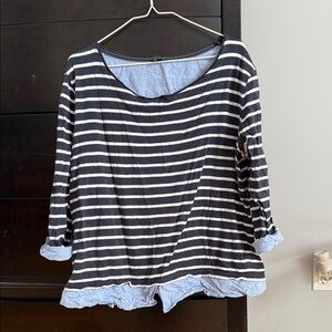 Buffalo David Bitton Navy and White Striped Long-Sleeve Tee with Light Blue Trim